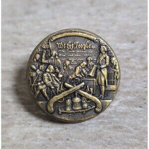 Vintage "We the People" Constitution Signing USA Bronze Tone Lapel Pinback Pin